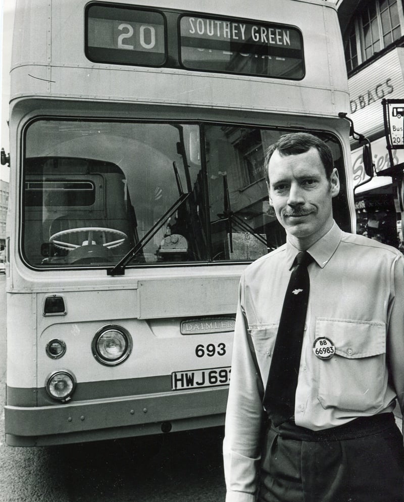 Sheffield bus driver Mike Shuker pictured after making it through to the finals of the National Bus Driver of the Year Competition in 1978