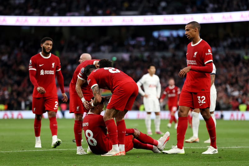 The striker went down injured after scoring the equaliser against Spurs and left north London in a brace. Klopp admitted Gakpo’s issue is a ‘bad one’. Potential return game: N/A.