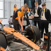The Formula 1 car driven by superstar driver, Lando Norris, was used to help  South Yorkshire students learn about engineering. (Photo courtesy of the Advanced Manufacturing Research Centre)