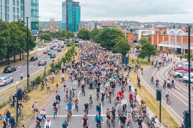 Dom Whiting's Drum & Bass On The Bike rides, like this one through Sheffield in 2022, have proved a huge success. Photo: Drum & Bass On The Bike/Dom Whiting