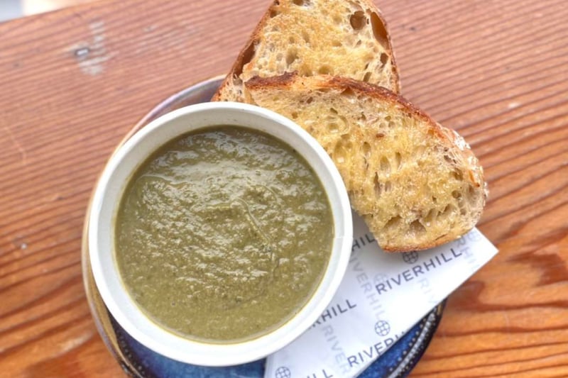 Sit at the window and have some soup at Riverhill Cafe, they serve daily specials, mostly vegan including spinach, rocket and cauliflower soup. 