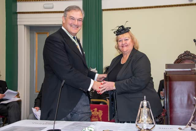 Master Cutler Charles Turner and immediate past master Dame Julie Kenny, Andrew Cox