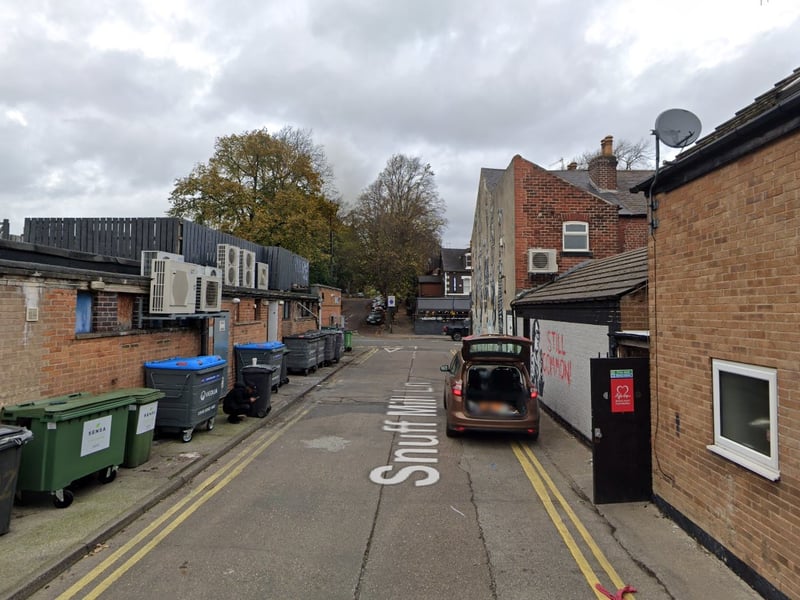 The eighth-highest number of reports of offences that took place in Sheffield in August 2023 were made in connection with incidents that took place on or near Snuff Mill Lane, Ecclesall, with 17
