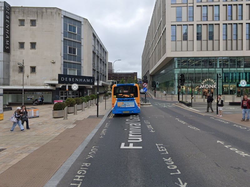 The joint eleventh-highest number of reports of offences that took place in Sheffield in August 2023 were made in connection with incidents that took place on or near Furnival Gate, Sheffield city centre, with 14