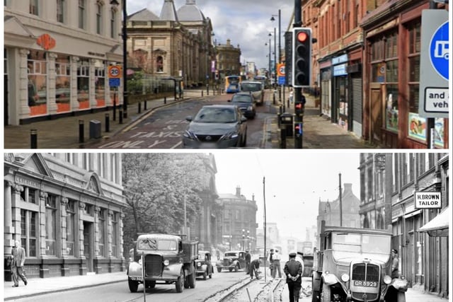 Borough Road in 1952 and 2023.
