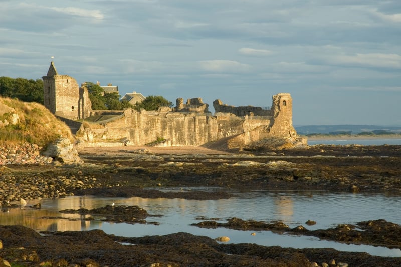 The ruins of the castle rests on the headland to the north of St Andrews. What remains of the structure of the Archbishops of St Andrews in part dates from the 13th century. It is said that the town is so named as the relics of St. Andrew (the patron saint of Scotland) were said to have been brought there by the bishop St. Rule.