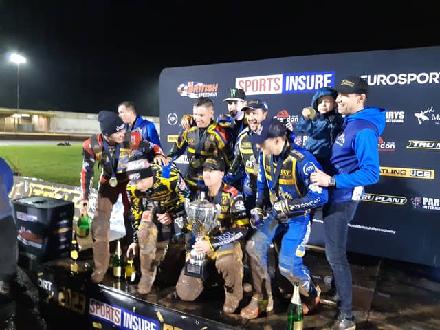 Sheffield Tigers with the Sports Insure Speedway Premiership Trophy after their win over Ipswich at Owlerton. Picture: David Kessen, National World