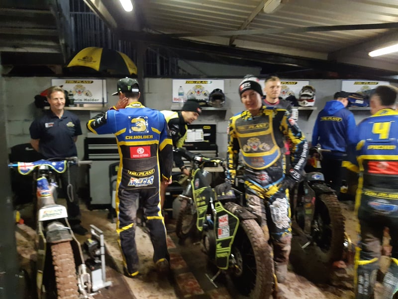 Delighted Sheffield riders in the pits after Sheffield Tigers win the Speedway Premiership. Picture: David Kessen, National World