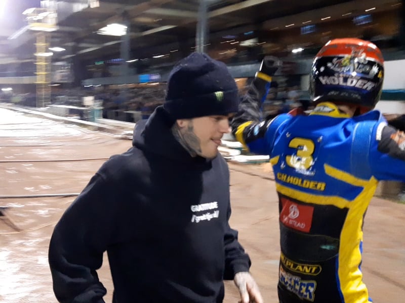 Former world champions Tai Woffinden and Chris Holder  after Sheffield Tigers win the Speedway Premiership. Picture: David Kessen, National World