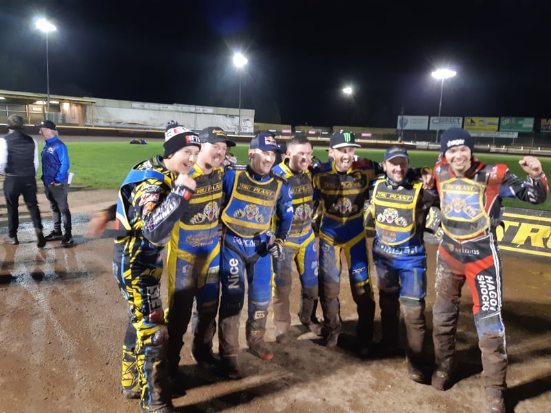 The Tigers riders after Sheffield Tigers win the Speedway Premiership. Picture: David Kessen, National World