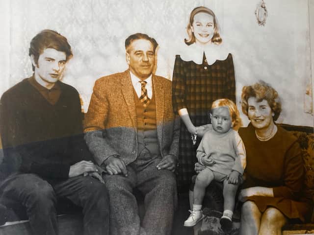 Joan with her family, around 60 years ago. From left to right: Gary, Granville, Mandy, Paul, and Joan.