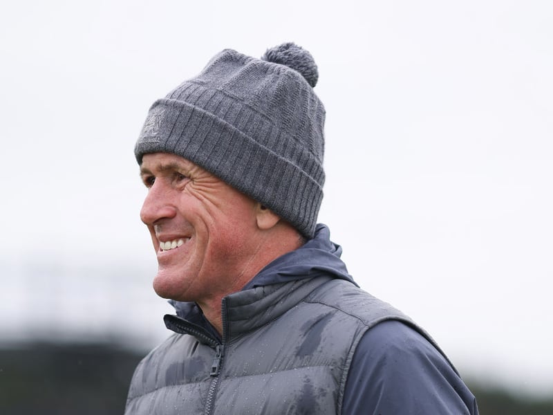 Former superstar jockey Sir AP McCoy looks across the course during a practice round prior to the Alfred Dunhill Links Championship.