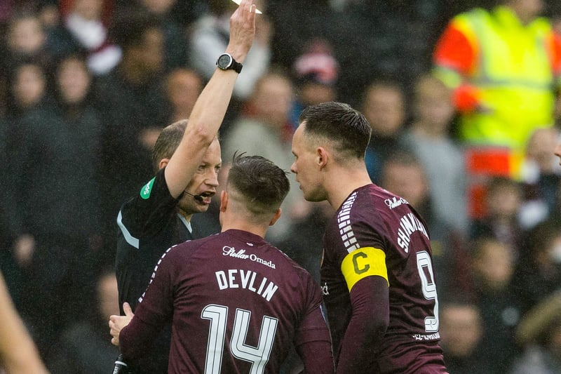 The Hearts’ captain was the first to receive a yellow card, being reprimanded in the first five minutes of the game. 
