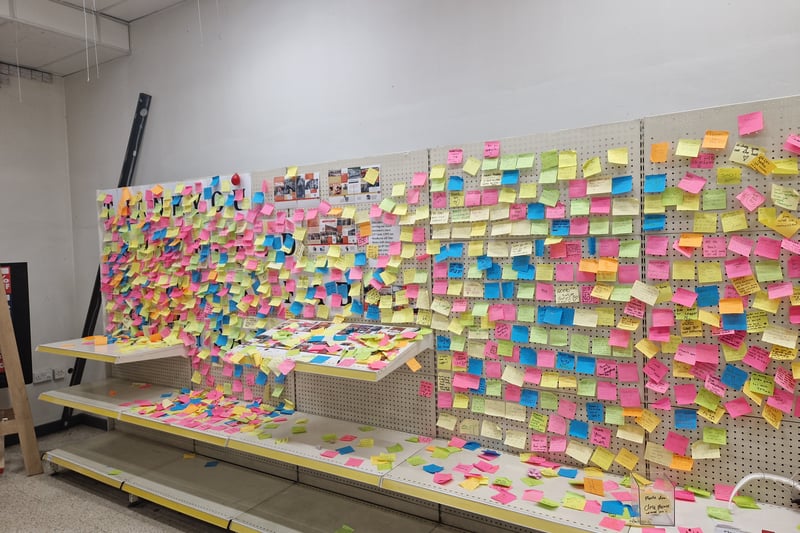 A board of messages from customers, who were encouraged to leave their farewells on sticky-notes at the entrance to the store. These too will have to be taken down before staff leave.