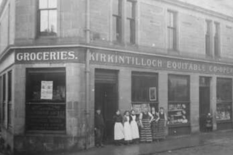 Workers outside the Kirkintilloch Equitable Co-operative Society shop in Broadcroft.