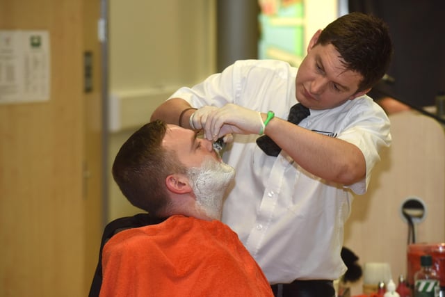 Teacher Craig Wood had his beard shave for charity at Academy 360.
The shave was done by City of Sunderland barbering lecturer Mark Sowerby in 2015.