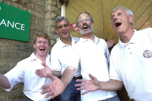 Bill Ward (right) with fellow members of the Hallmark of Harmony babershop singing group (left to right) Andy Petch, Colin Maskrey and Graham Naylor in 2003