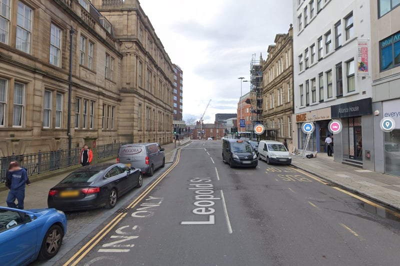 The highest number of reports of violence and sexual offences in Sheffield in August 2023 were made in connection with incidents that took place on or near Leopold Street, Sheffield city centre, with 16