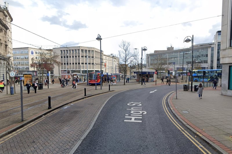 The second-highest number of reports of violence and sexual offences in Sheffield in August 2023 were made in connection with incidents that took place on or near High Street, Sheffield city centre, with 14