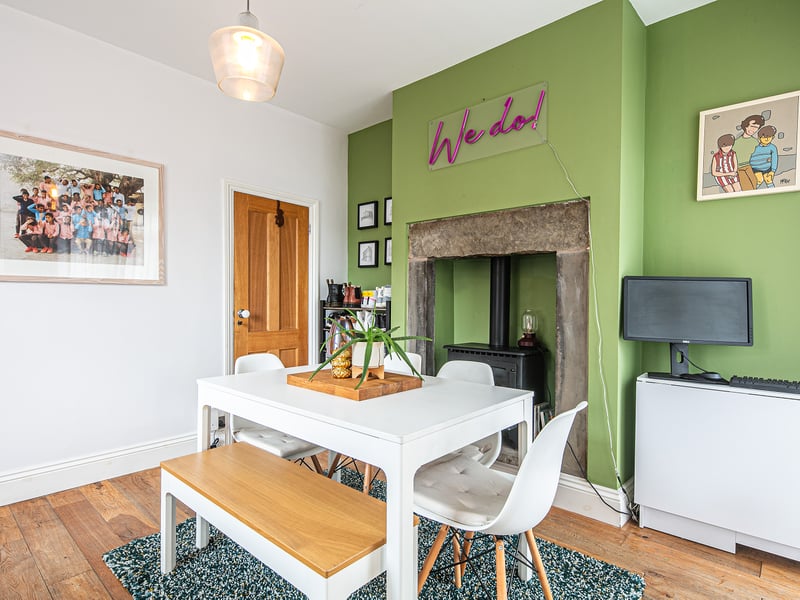 The dining space is bright and both in the light coming in and the colours. (Photo courtesy of Spencer Estate Agents)
