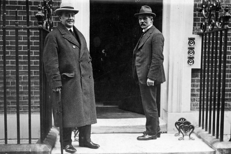 Glaswegian Arthur Henderson (pictured with British Prime Minister Ramsay MacDonald at the doors of 10 Downing Street) was an iron moulder and Labour politician who served three separate terms as Leader of the Labour Party in three different decades. He was awarded the Nobel Peace Prize in 1934 for his efforts to try and stop the aggression that would eventually  lead to the outbreak of World War II - working with the World League of Peace and chairing the Geneva Disarmament Conference.
