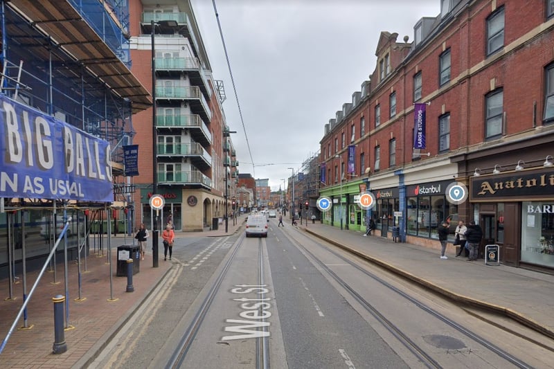 The joint fourth-highest number of reports of violence and sexual offences in Sheffield in August 2023 were made in connection with incidents that took place on or near West Street, Sheffield city centre, with 9