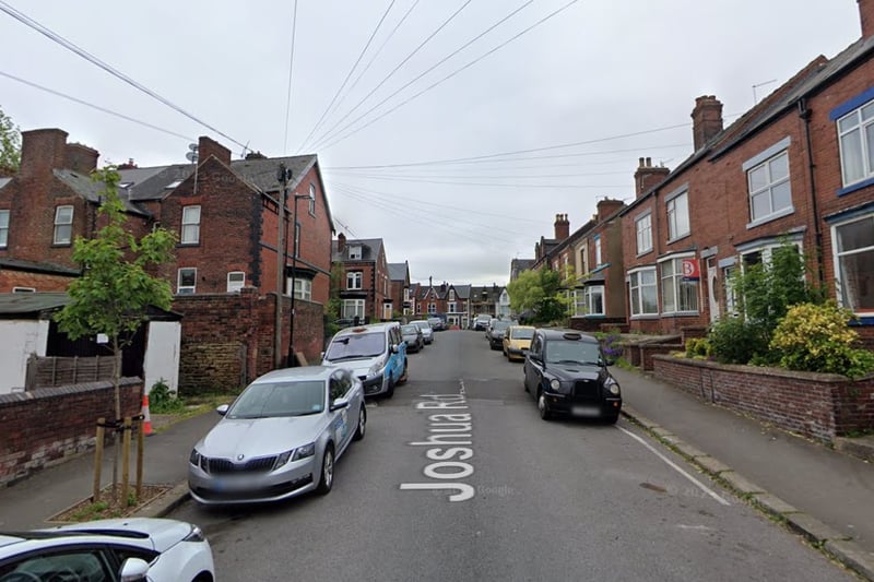 The joint seventh-highest number of reports of violence and sexual offences in Sheffield in August 2023 were made in connection with incidents that took place on or near Joshua Road, Nether Edge, with 6