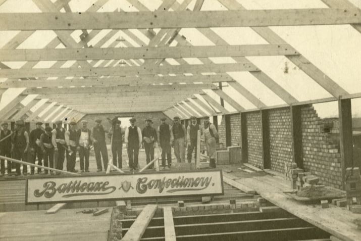 Archibald’s Battleaxe Toffee was made in a small factory in Wishaw - pictured here we see construction work underway at the factory.