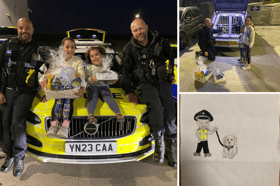Ayla and Alanna, from Sheffield, were calmed by the presence of 18-month-old police dog Chase after their home was burgled last month. (Photos courtesy of South Yorkshire Police)