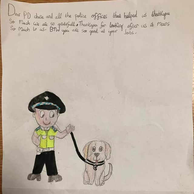 Alya and Alanna drew some lovely pictures for Chase. (Photo courtesy of South Yorkshire Police)
