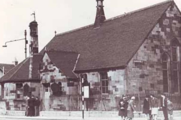 Pollokshaws Methodist congregation was established in 1880 and at first held service’s in the Tontine Hall in King Street until 1883. They commissioned Paisleyborn architect John Gordon (1835-1912) to build a church, at a cost of £1100, at  the corner of Cross Street and Barrhead Road. In the mid 1960s the site occupied by the building was required for road widening and was acquired by Glasgow Corporation Roads Department. The present church, which opened in 1967, was built on ground to the north of the original building.