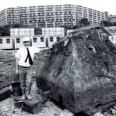 A giant anvil is rediscovered while digging out the site for Sheffield's new Ponds Forge swimming pool in August 1988