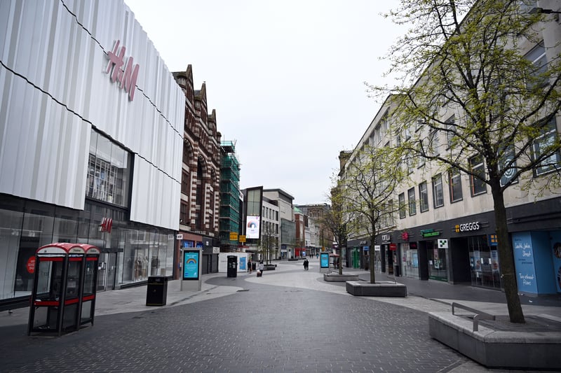 Liverpool’s busy shopping districts on Church Street and Lord Street stand deserted as the Covid-19 pandemic hits the UK and lockdown is enforced. 