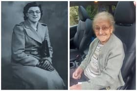 World war two woman of steel  Gwendoline Bryan is celebrating her 100th birthday today. She remembers working as bombs fell around her factory in the blitz. She is pictured during the war, left, and today, right. Picture:  Gwendoline Bryan