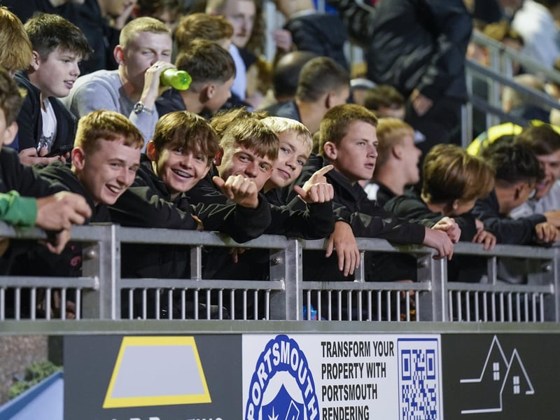 Young Pompey fans right at the front of the stand.