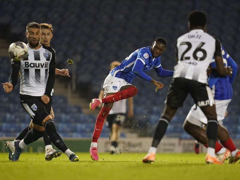Abu Kamara as his 72nd-minute goal goes in.