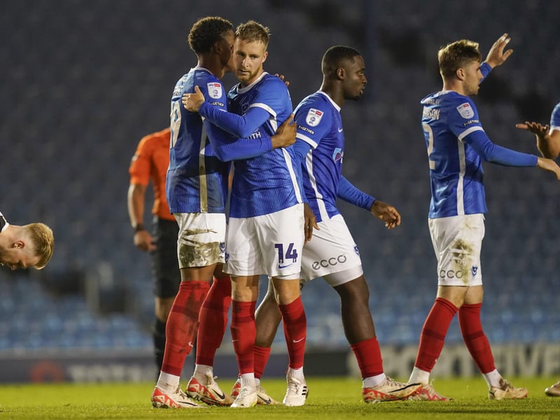 Stevenson celebrates his 50th-minute goal for Pompey.