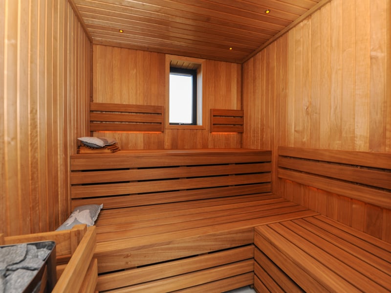 The house has a number of luxurious facilities, including a gym and this sauna. (Photo courtesy of Redbrik)