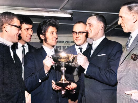 John Warhust, winner of the 1967 Star Walk, is presented with the trophy by Lord Mayor Ald Harold Lambert at Owlerton Stadium.
Picture: Sheffield Newspapers