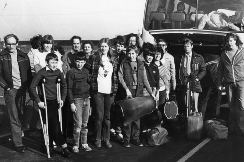 Boldon Colliery Brass Band members before they set off for another competition in April 1982. Can you spot someone you know? Photo: Shields Gazette