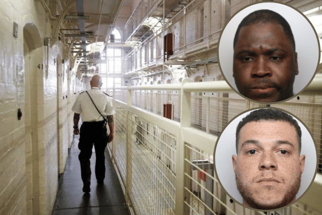 Keiron Hinds (bottom right) and Femi Solesi have been jailed for drug smuggling