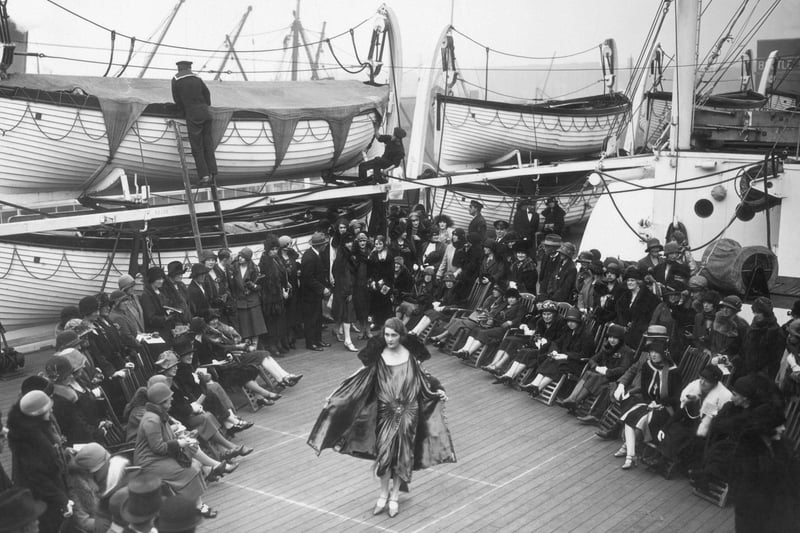 A catwalk parade held aboard the Cunard liner Franconia during Liverpool’s Civic Week in 1924.