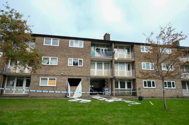Scene of a gas explosion in maisonettes at St Lawrence Road in Tinsley, Sheffield.