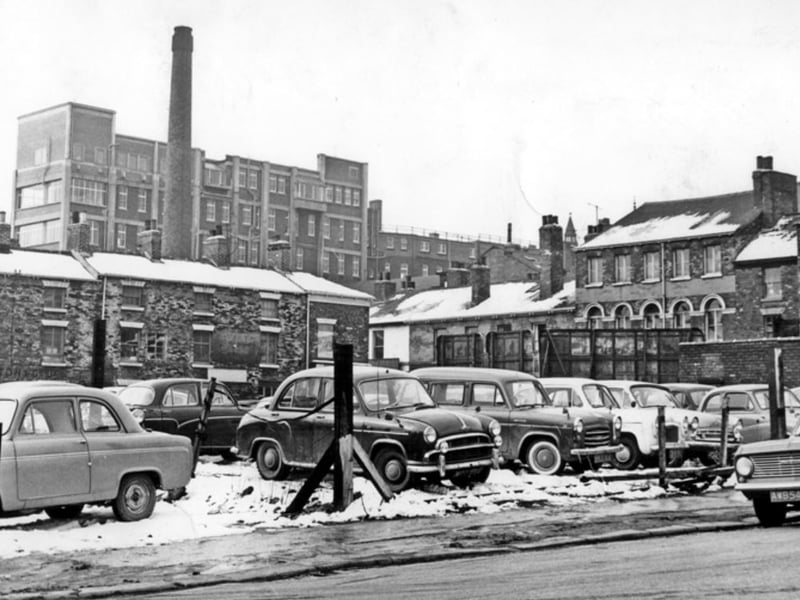 Cars on Rockingham Street, Sheffield, in April 1964, looking towards Canning Street and Divison Street, with Royal Hospital buildings in the background. Photo: Picture Sheffield/P Fletcher