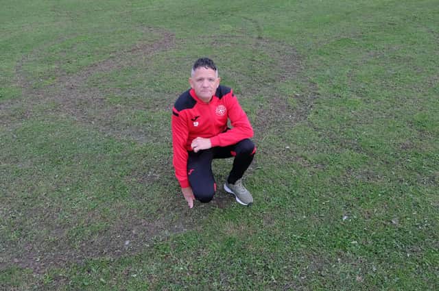 Visible track marks have been made through the pitch by troublesome youths.