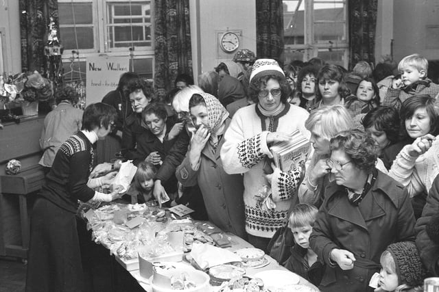 A bring and buy sale at Havelock Infant School to raise funds for the Blue Peter appeal to help refugees in 1979.