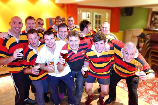 Members of Ashbrooke Rugby Club looking forward to the 2003 Rugby World Cup final.