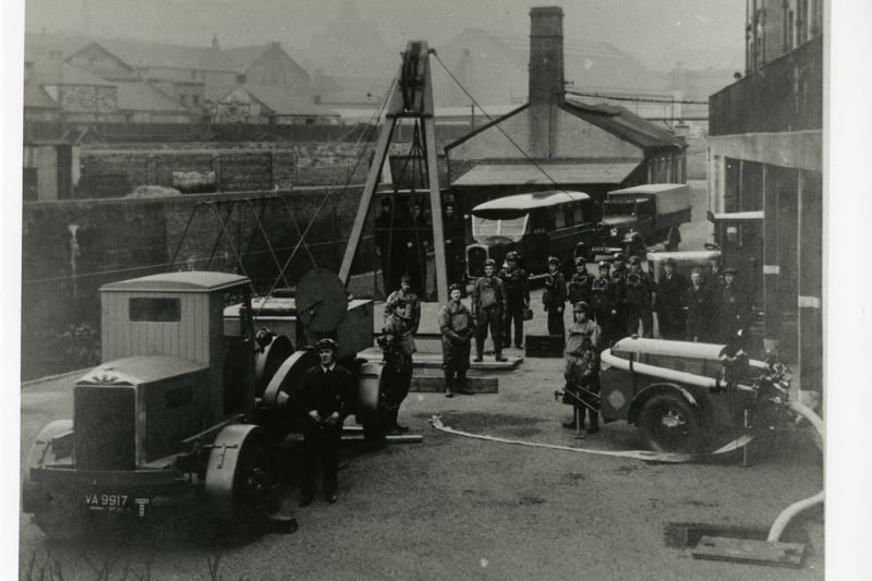 A view of the rear of the Mines Rescue showing the rescue equipment employed by the brigade. On the right are of the garages that were built into the back of the building.