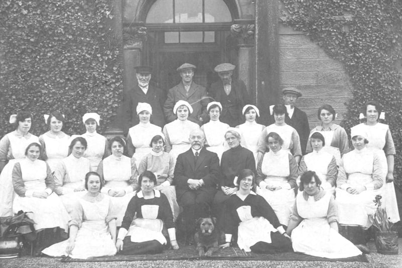 Coathill hospital was built by the Burgh of Coatbridge in 1874 as authorities took on the role of improving public health. Margaret Hamilton is first on the left of the front row.