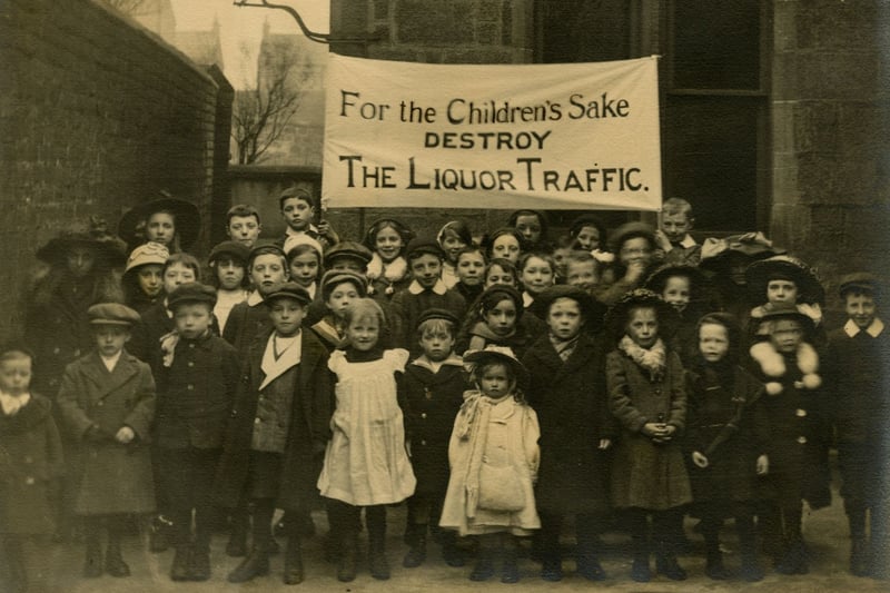 Photograph of a temperance movement demonstration in Coatbridge around 1912. These movements were popular both with employers and the church - a successful temperance movement was seen in Kirkintilloch, which was a ‘dry town’ that outlawed the sale of alcohol from 1923 to 1967.